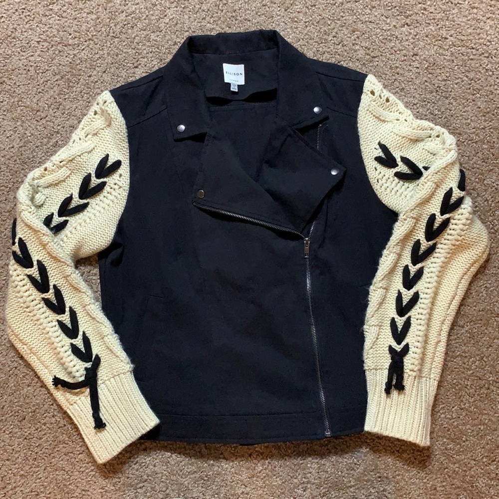 Ellison Black Jacket with Cream Knit Sleeves
